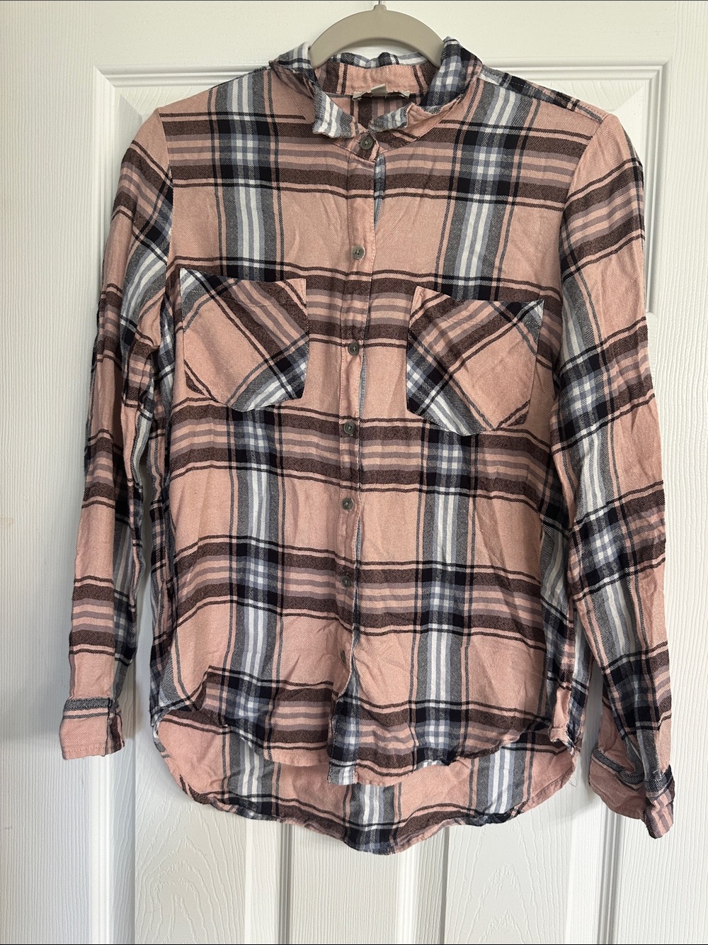 Lucky Brand Women’s  Pink and Brown Plaid Button-Down Shirt